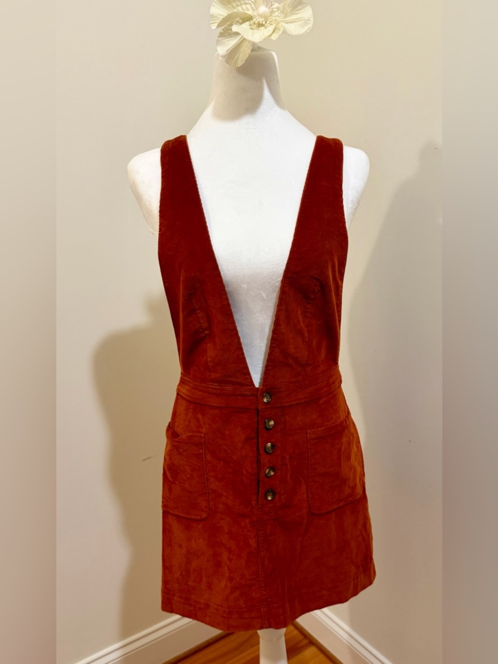 Free People Burnt Orange Corduroy Pinafore